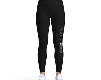 Drift Mode Graphic Leggings | Racing Helmet, Tire Tracks