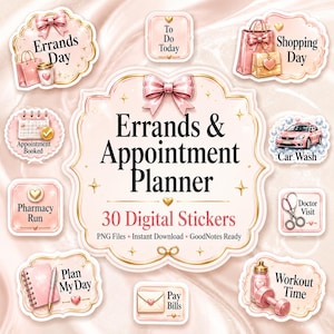 Errands Planner Digital Stickers, Appointment PNG Stickers, Cute Life Admin Stickers for GoodNotes, Instant Download