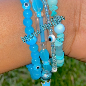 Ocean Empress / Conjunto de pulseras apilables de protección contra el mal de ojo turquesa /