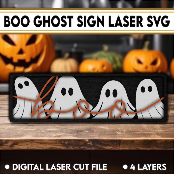 Boo Ghost Sign Laser SVG | Boo GhostFramed Laser Sign | Halloween Framed SVG | Fall Laser SVG | Glowforge Laser Ghost File | Glowforge Fall