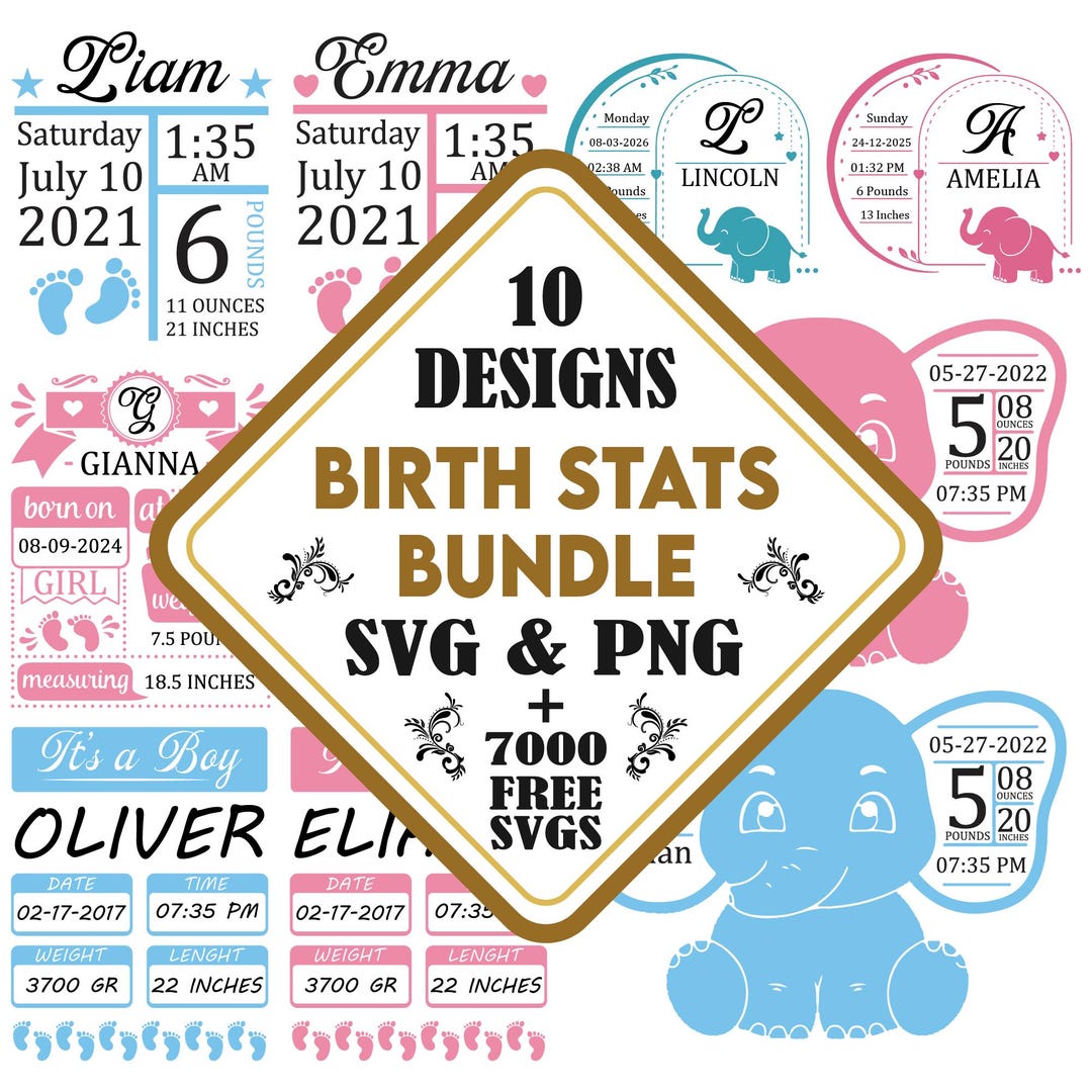 Birth Announcement Svg | Birth Stats Svg | Baby Keepsake Template Svg ...