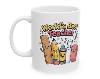 Worlds Best Teacher Mug | Cute School Supplies Illustration