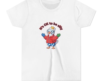 It's OK to Be Silly Goose Kids T-Shirt | Cute Cartoon Goose in Jacket and Crown