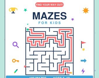 Printable Maze Book for Kids Ages 5-10 | 180 Mazes | Easy to Hard | PDF Instant Download | Activity Book | Homeschool & Road Trip Fun