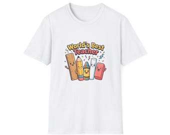 World's Best Teacher pencil characters T-Shirt | teacher appreciation, school supplies