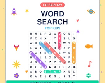 Printable Word Search Book for Kids Ages 5-12 | 200 Puzzles | 23 Fun Themes | PDF Instant Download | Activity Book | Homeschool Classroom