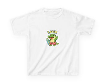 Later, Gator! Kids Tee | Cute Cartoon Crocodile, Surfboard