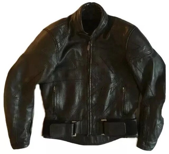 Vintage Teknic Black Leather Motorcycle Jacket 42/