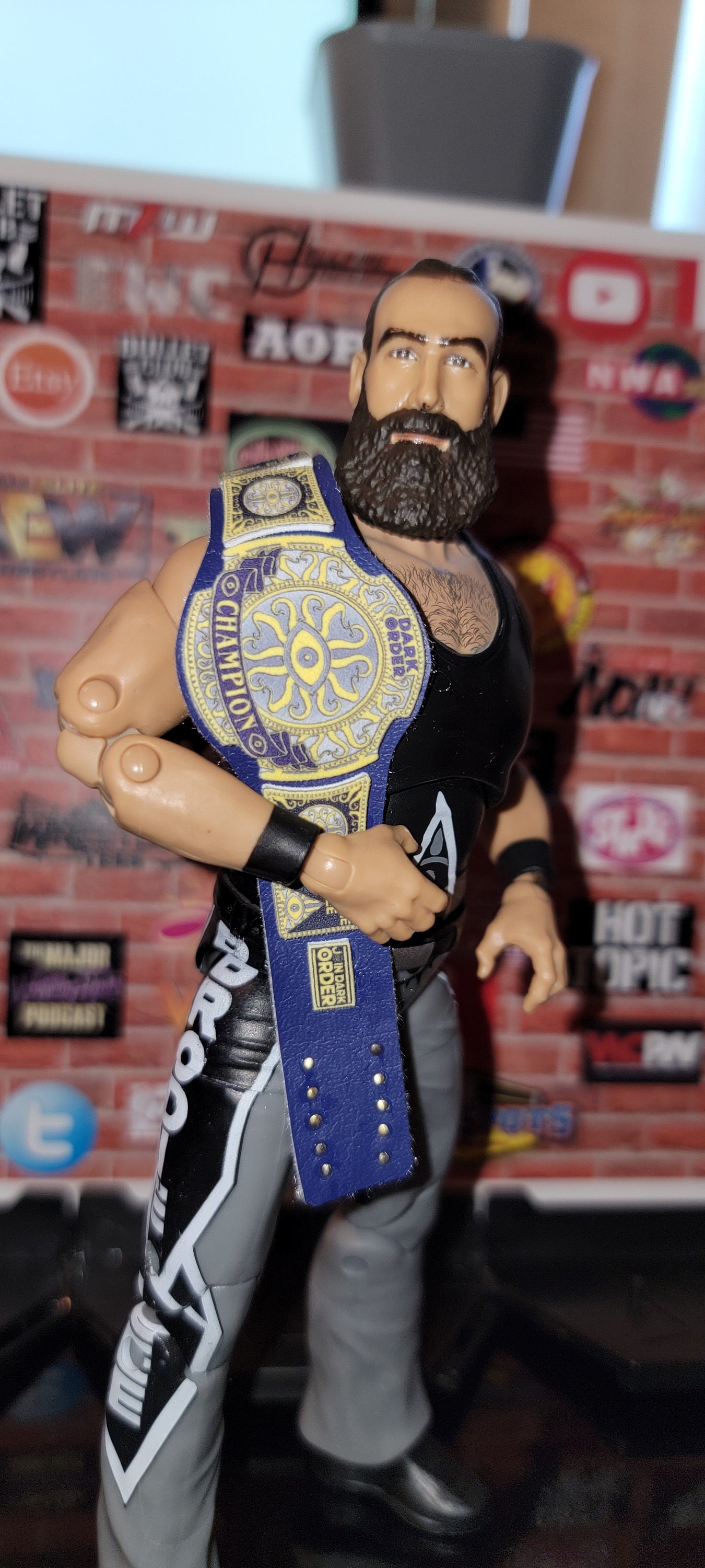 Custom BL DO Tribute Championship belt for wrestling figures in blue