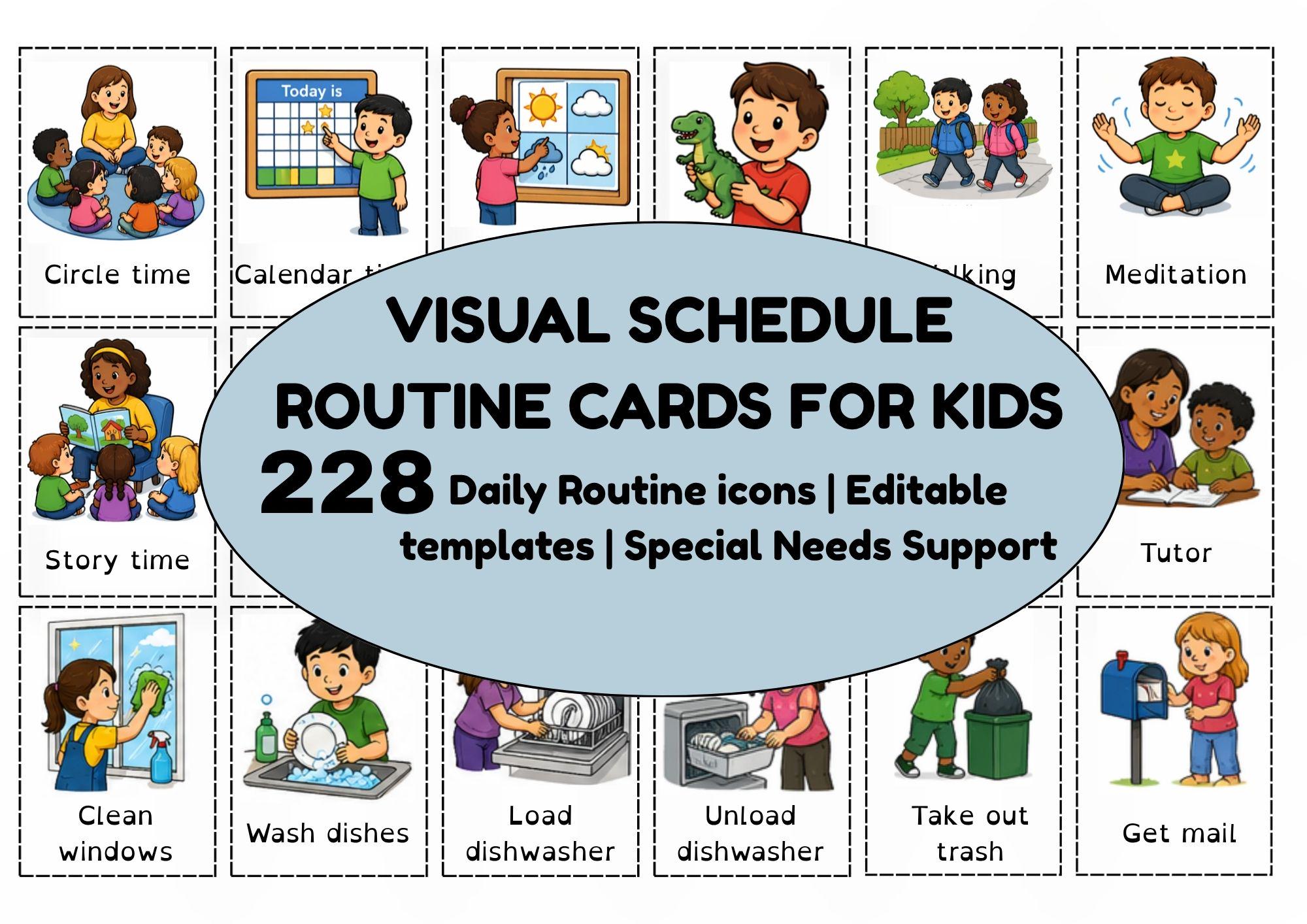 Editable Visual Routine Cards for Kids Daily Schedule (228 Icons ...