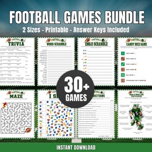 Peut inclure: Un ensemble de jeux de football numériques comprenant huit feuilles d'activités imprimables, dont des quiz, des mots mêlés, des devinettes d'emojis, un jeu de dés, un labyrinthe, un jeu d'observation, des pronostics et un portrait.