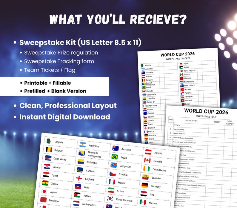 World Cup 2026 Sweepstake Kit, Soccer Sweepstakes, Football Office Pool Game, Fun Soccer World Cup Party Game, Soccer PDF, Instant Download
