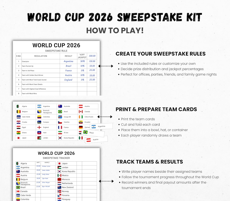 World Cup 2026 Sweepstake Kit, Soccer Sweepstakes, Football Office Pool Game, Fun Soccer World Cup Party Game, Soccer PDF, Instant Download