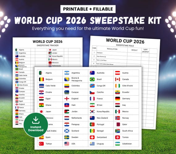 World Cup 2026 Sweepstake Kit, Soccer Sweepstakes, Football Office Pool Game, Fun Soccer World Cup Party Game, Soccer PDF, Instant Download