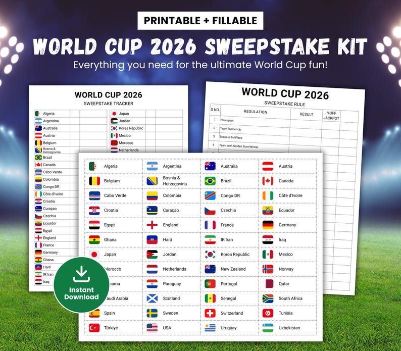 World Cup 2026 Sweepstake Kit, Soccer Sweepstakes, Football Office Pool Game, Fun Soccer World Cup Party Game, Soccer PDF, Instant Download
