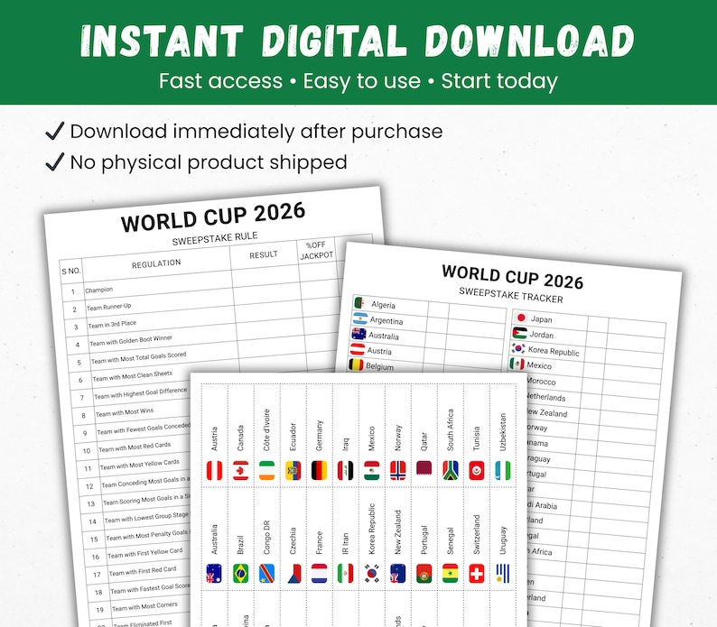 World Cup 2026 Sweepstake Kit, Soccer Sweepstakes, Football Office Pool Game, Fun Soccer World Cup Party Game, Soccer PDF, Instant Download