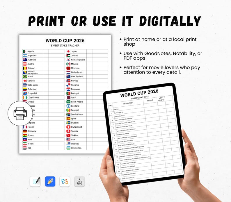 World Cup 2026 Sweepstake Kit, Soccer Sweepstakes, Football Office Pool Game, Fun Soccer World Cup Party Game, Soccer PDF, Instant Download