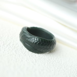 Unique Golden Fish Black Nephrite Jade band ring, Carved natural black jade jewelry band men/Jade anniversary gift men
