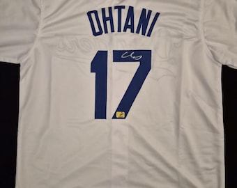 Camiseta blanca personalizada de los Dodgers firmada por Shohei Ohtani, número 17 / Talla XL / Autografiada / Certificado de autenticidad