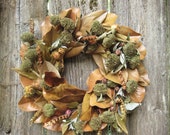Fall Wreath, Natural Dried Wreath, Autumn Wreath- Mon Amie -15 Inch Magnolia Wreath