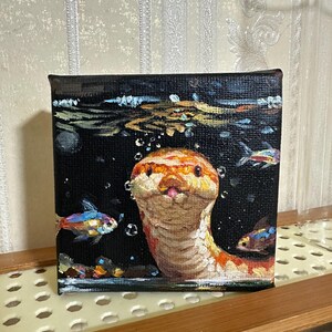 Textured Oil Painting, Orange Corn Snake, Tropical Fish, Surreal Reptile Art, Desk Decor