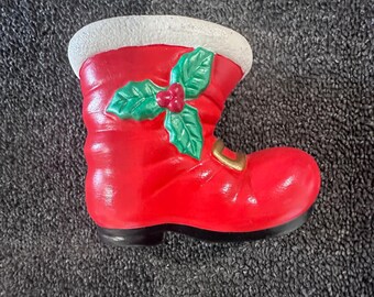 Vintage 1975 Keramik Santa Boot Weihnachten Planter Candy Dish Holly Red Decor