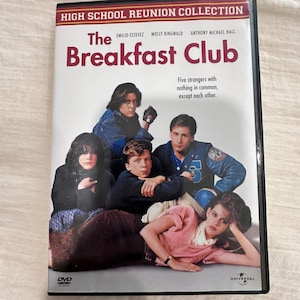 May include: DVD of the movie "The Breakfast Club" featuring Emilio Estevez, Molly Ringwald, and Anthony Michael Hall. The cover art shows the cast with the text "Five strangers with nothing in common, except each other."