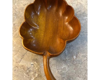Vintage handgesneden houten bladvorm trinket schotel catchall bowl bruin hout