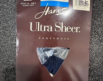 Vintage 1989 Hanes Ultra Sheer Strumpbyxor Modell 710 Storlek E Klassisk Marinblå USA Nya