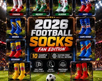 Personalized Soccer 2026 Crew Socks, WC Custom Socks, World Football Tournament Socks, International Fan Collection