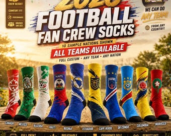 Personalized Soccer 2026 Crew Socks, WC Custom Socks, Football Fan Crew Socks, International Tournament Team Gift