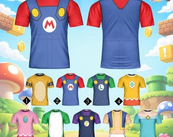 Mario Costume Cosplay Shirt, Super Mario Luigi Costume Tee, Group Halloween Christmas Shirt, Funny Family Matching Birthday Party