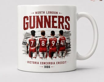 Arsenal Premier League Champions 2026 Mug Gifts For Fans, Saka Odegaard Rice Ceramic Coffee Mug, Gunners Fan Cup 02