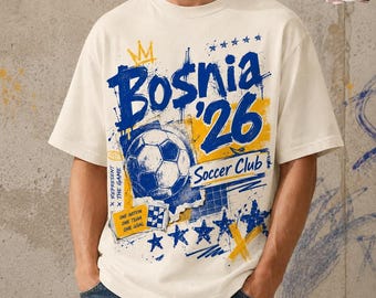 Vintage Bosnia Soccer Shirt, Retro World Soccer 2026 T-Shirt, Bosnia Herzegovina Shirt 2026 Soccer Supporter Tee, Bosnia Football Tee