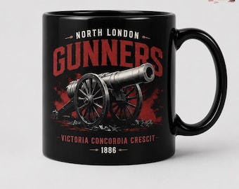 Arsenal Premier League Champions 2026 Mug Gifts For Fans, Vintage Arsenal Cannon Black Mug, Victoria Concordia Crescit Cup 03