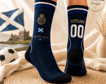 Personalisierte Fussball Cup 2026 Crew Socken, benutzerdefinierte Schottland Fussball Team Socke, World Tour Spieltag Fan Geschenk, schottische Country Sportsocken