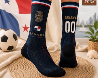 Personalisierte Fussball Cup 2026 Crew Socken, Kundenspezifische Panama Football Team Socke, World Tour Spieltag Fan Geschenk,Canalero Country Sports Socken