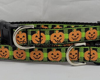 3/4" Buffalo Plaid Pumpkin Halloween Dog Collar Pumpkin dog collar pumpkin dog leash pumpkin harness fall dog collar fall dog leash