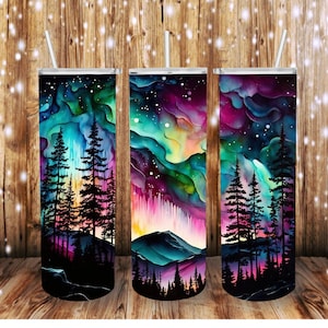Galaxy Night Sky Tumbler with straw Aurora Borealis Tumbler Northern Lights Tumbler