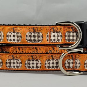 3/4&quot; Buffalo Plaid Pumpkin Halloween Dog Collar Pumpkin dog collar pumpkin dog leash pumpkin harness fall dog collar fall dog leash