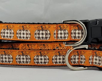 3/4" Buffalo Plaid Pumpkin Halloween Dog Collar Pumpkin dog collar pumpkin dog leash pumpkin harness fall dog collar fall dog leash