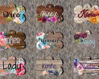 Floral Pet ID Tags Dog ID Tag Dog Tag Personalized Pet Name Tag