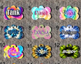 Etiquetas de identificación de mascotas Tye Dye Etiqueta de identificación de perro Etiqueta de perro Etiqueta de nombre de mascota personalizada