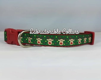 3/4 inch Width Collar Christmas Dog Collar Reindeer Dog Collar Rudolph Dog Collar