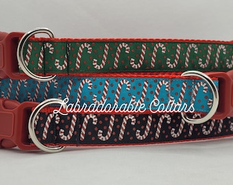 Collar de perro navideño de 3/4 de pulgada de ancho, collar de perro de bastón de caramelo