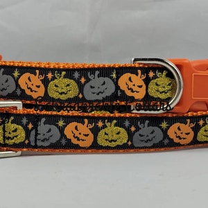 3/4&quot; Jack O Latern Pumpkin Halloween Dog Collar Pumpkin dog collar pumpkin dog leash pumpkin harness fall dog collar fall dog leash