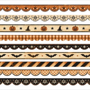 Vintage Halloween Borders, Orange Black Gingham Scalloped Trim, Junk Journal Ephemera