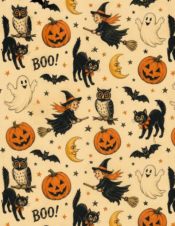 Retro Halloween Scrapbook Paper – 8.5x11 Single-Sided Style Designs – Physical Printed Paper Pack