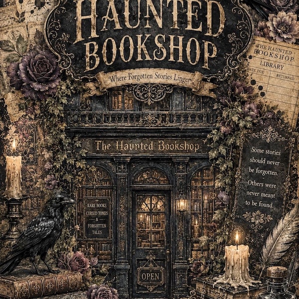 Haunted Bookshop Junk Journal Kit | Gothic Victorian Ephemera Pack (Physical Print)