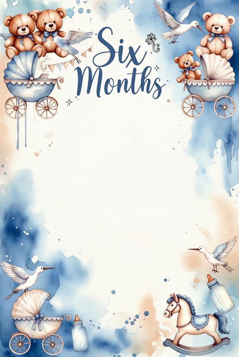 Baby Boy Blue Teddy Bear First Year Scrapbook Kit | 12 Milestone Pages ...